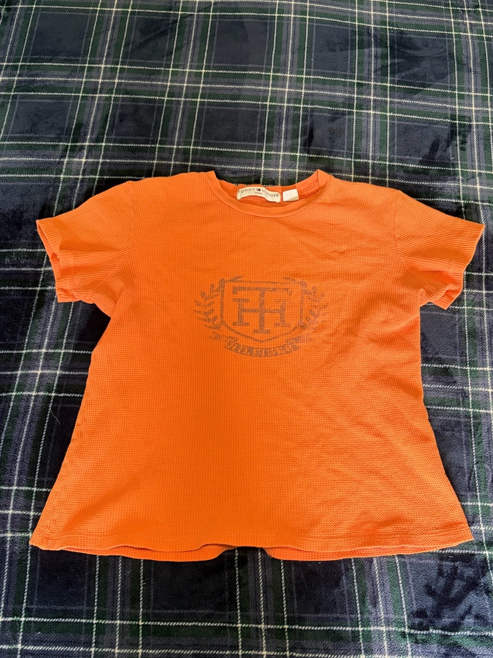 Vintage style Orange Tommy Hilfiger baby tee with logo. Size L.